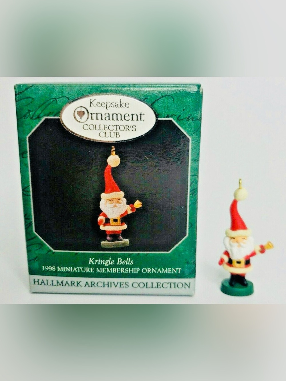 1998 Miniature Hallmark Kringle Bells Miniature Santa - Red, White, Green